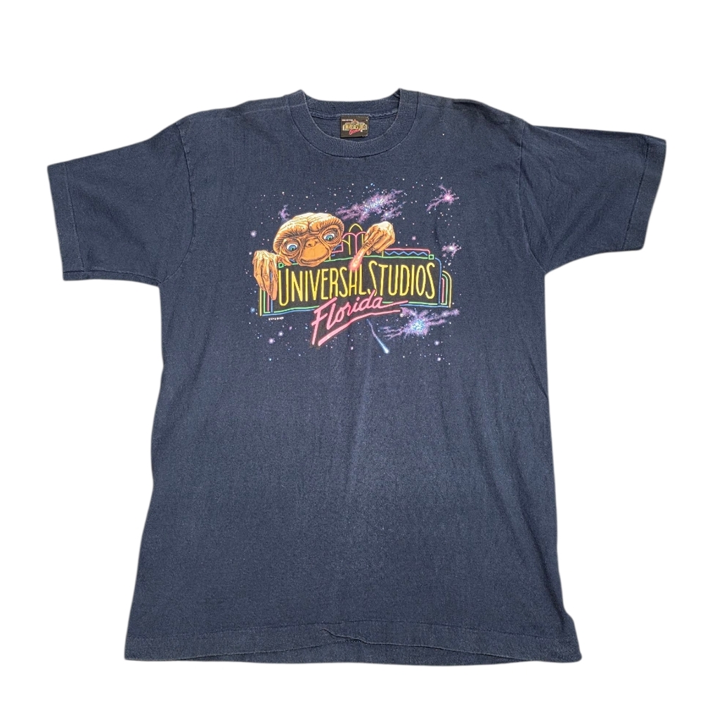 Vintage 90s E.T. Universal Studios Florida Mens T Shirt Blue Stars Galaxy Large